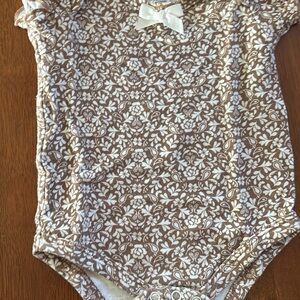 Nicole Miller Brown and White Floral Bodysuit